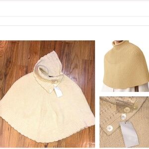 NWT beige lamb wool Knitted Crop Shrug Capes Poncho turtleneck cardigan cape S/M